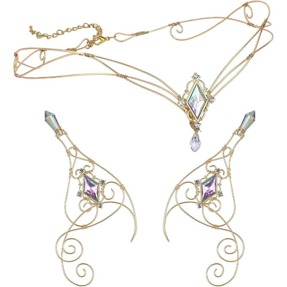 Fairy Tale Costume Set Elf Ears Tiara Crown Cosplay Renaissance Wedding Party